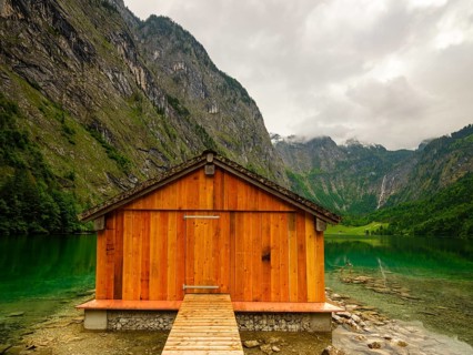 Boathouse at the Obersee near Königssee in the Berchtesgaden National Park, Schönau am Königssee,