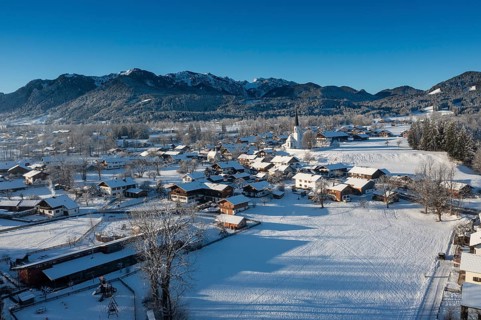 Arzbach, Tölzer Land, in winter, aerial view, Upper Bavaria, Bavaria, Germany