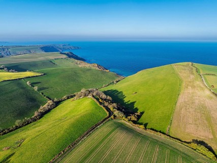 Farms and Fields over Brixham and Kingswear from a drone, Devon, England, United Kingdom