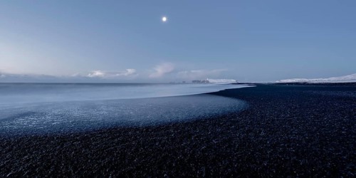 Black Beach, Vik, Full Moon, Ring Road, Sea, Beach, Stones, Waves, Black, Mountains, Frost, Winter,