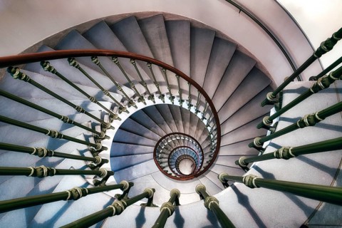 Old staircase with beautiful spiral staircase, Zurich, Switzerland