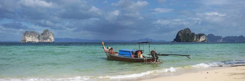 Longtail boat on the beach, Koh Ngai Island, Andaman Sea, Satun Province, Southern Thailand,