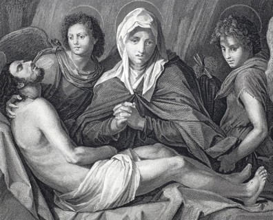 The Entombment of Christ, pictorial type of Western Christian iconography. Steel engraving after a