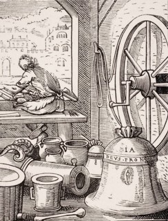Bell and canon founder. Reproduction of a woodcut from the 16th century by Jost Amman from the 19th