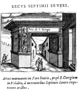 The Argentarian Arch, a monument at the Forum Boarium in Rome, erected in honour of the Emperor