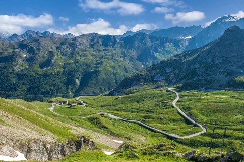 View from elevated position on last section of south ramp alpine road pass road mountain road
