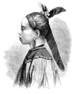 Young woman from China in elegant traditional costume, Chinese woman, around 1875, digitally