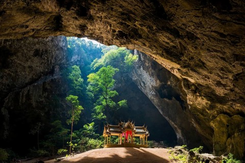 Temple in a stalactite cave, Phraya Nakhon Cave, Khao Sam Roi Yot National Park, Hua Hin, Prachuap