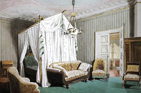 Bedroom of Queen Victoria in Ehrenburg Castle, 1860, Coburg, Upper Franconia, Bavaria, Germany,