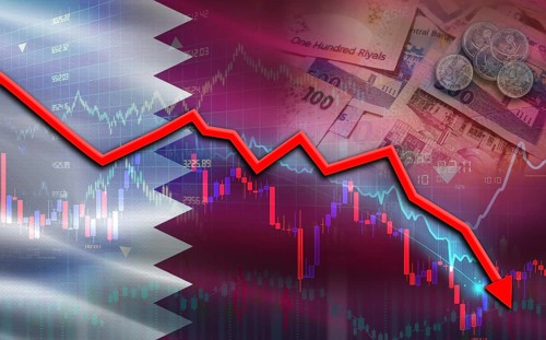 Qatar financial fall on economy market. Qatar financial crisis on economic graph
