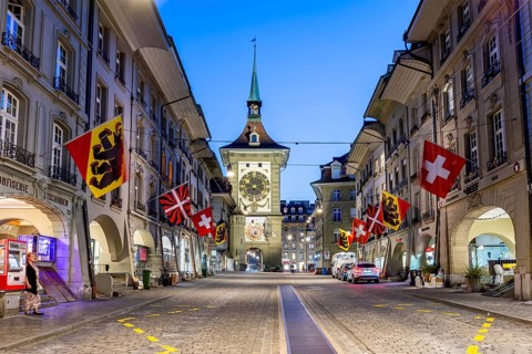 Bern Old Town with Zytglogge at night City in Bern, Switzerland