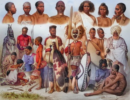 African ethnic types: 1. Ashanti, 2. Loangoneger, 3. Cameroon, 4. Baluba, 5. Somali, 6. Abyssinian,