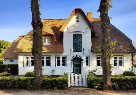 Uthlandfriesian house, typical, small thatched-roof houses with gables also called Frisian house,