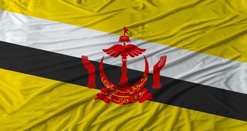 Close up of Brunei flag waving. Flag of Brunei with cloth texture