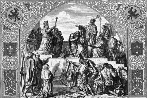 The baptism of Widukind, a Saxon chieftain in the battle against the Frankish king Charlemagne.