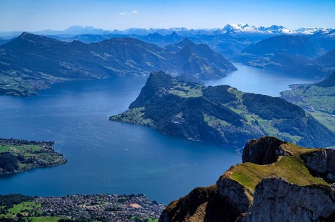 View from Pilatus Kulm mountain station to Stanser Horn, Alpnach, Lake Lucerne, Swiss mountain
