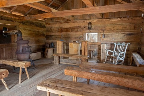 Clinton, Tennessee - Irwin's Chapel, a log church at the Museum of Appalachia, a collection of
