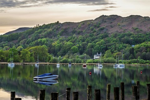 Sunset over Windermere Lake, Ambleside, Lake District, Cumbria, England, United Kingdom
