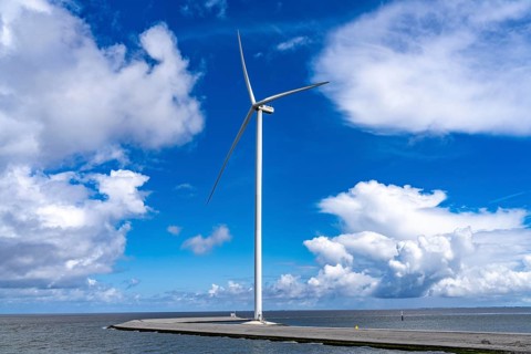 Strekdammen Wind Farm, wind farm at the seaport of Eemshaven in the Netherlands, built on offshore