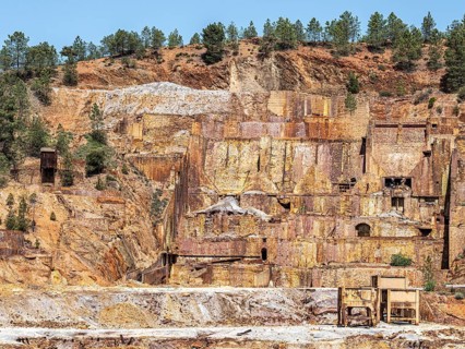 Rio Tinto mining area, destroyed nature and remains of mining activities, views along the touristic