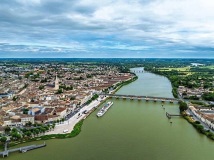 Libourne from a drone, Gironde, Nouvelle-Aquitaine, Saint-Emilion and Pomerol, Southwestern France