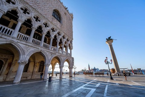 Doge's Palace at the Piazetta San Marco and Colonna di San Marco, in the morning light, Church of
