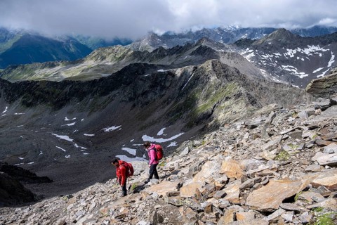 Hikers in the high mountains, Lasörling Höhenweg, Lasörling Höhenweg, Austria