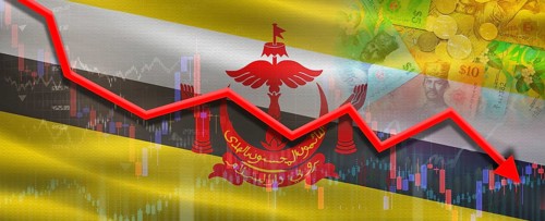 Brunei financial crisis on economic graph. Financial fall of Brunei on economy market
