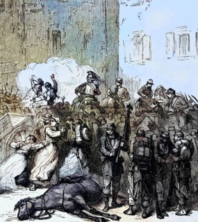 Victims of war, a street in a bombed city during the Franco-Prussian War from 1870 to 1871, digital