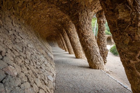 Colonnaded footpath, Park Gueell, Antonio Gaudi architect, Unesco World Heritage Site, Gracia
