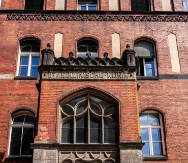 Historic brick building on the grounds of the Charité Campus Mitte, Berlin, Germany
