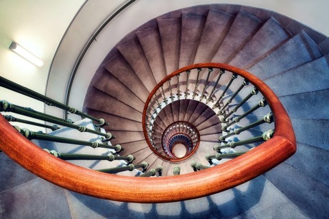 Old staircase with beautiful spiral staircase, Zurich, Switzerland