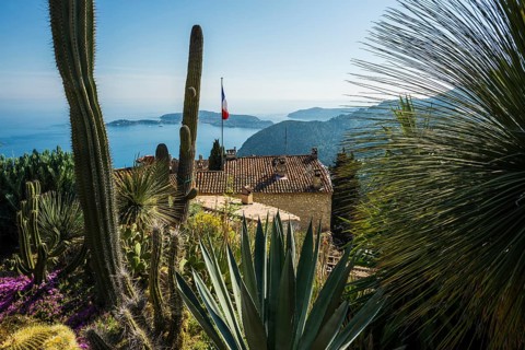 Picturesque mountain village overlooking the sea, Jardin Exotique, Èze, Cote d'Azur,