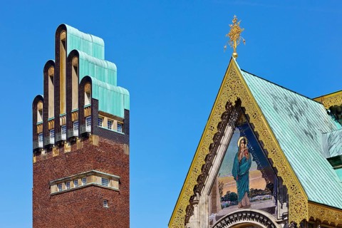 Wedding Tower and Russian Chapel, Mathildenhöhe, UNESCO World Heritage Site, Darmstadt, Hesse,