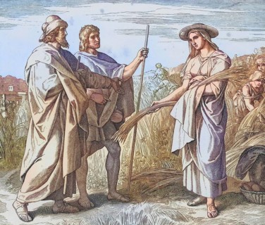Biblical story, Ruth cleaning in the field of Boaz, a Judean landowner from Bethlehem, digitally
