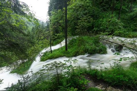 Magical waterfalls in the Weißbachtal valley near Inzell after heavy rain