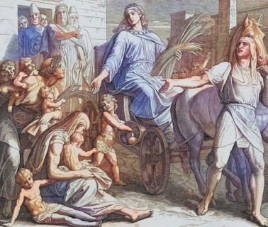 Biblical story, Joseph is promoted by Pharaoh, digitally enhanced reproduction of a wood engraving