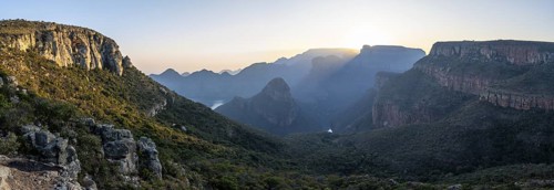 Panorama, Blyde River Canyon with Three Rondawels peak, view of canyon with Blyde River and table