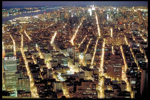 Night view from the Worl Trade Center, Twin Towers, September 2000, New York City, USA
