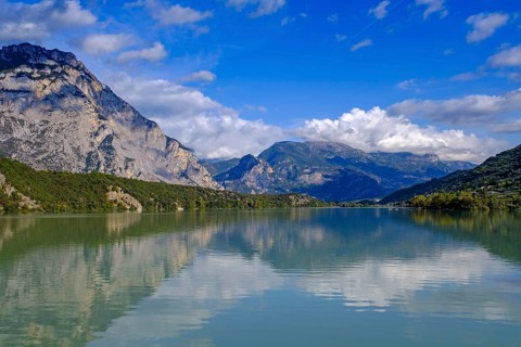 At Lago di Cavedine, behind Monte Casale, Sarca Valley, Trentino, Italy