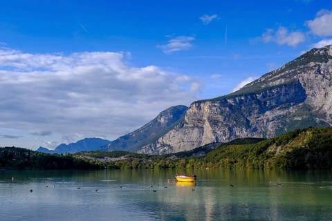 At Lago di Cavedine, behind Monte Casale, Sarca Valley, Trentino, Italy