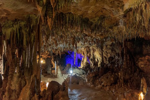 Limestone rock formations in a cave at Florida Caverns State Park in the Florida panhandle near