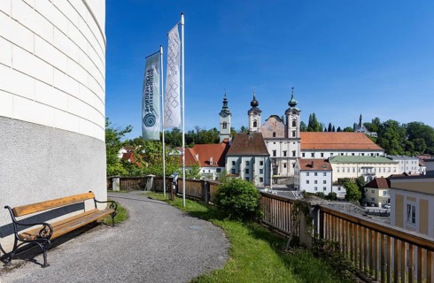 View from Lamberg Castle to the Bürgerspitalskirche and St Michael's Church, Steyr, Traunviertel,