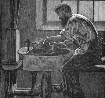 Man, potter, Burslem, Staffordshire, around 1870, England, digital reproduction of a historical