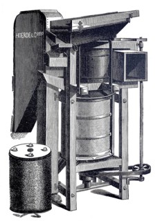 Grain processing, brushing machine, Throop system, by Hoerde & Co, around 1880, digitally improved