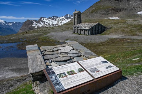 View of the chapel Chapelle Notre-Dame-de-Toute-Prudence in the background next to the pass road