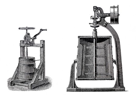 Dairy farming, butter production, view and section of a butter churn, around 1860, Holstein,