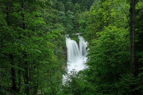 Magical waterfalls in the Weißbachtal valley near Inzell after heavy rain