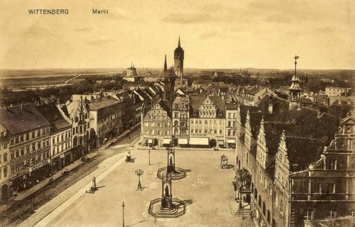 Historical postcard, picture postcard, market square of Wittenberg, Saxony-Anhalt, Germany,