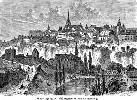 Cityscape of the old town of Luxembourg, laying down of the fortifications, loops of the fortress